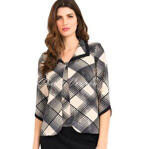 Joseph Ribkoff Stunning Tan Black Plaid Subtle Sequin Jacket 3/4 Sleeve Size L